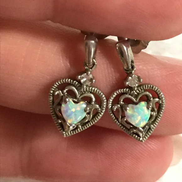 Sterling Opal and Diamond Dangle Earrings - Picture 1 of 5